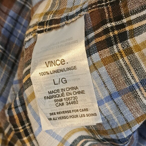 Vince Men's Large 100% Linen Long Sleeve Button Down Plaid Shirt Style M13081062 - Picture 8 of 15
